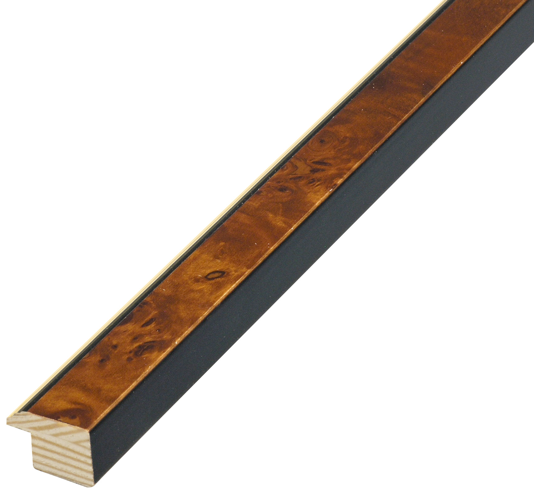 Bilderleiste furniert 20 mm breit 14 hoch - Nuss mit Golsstreifen