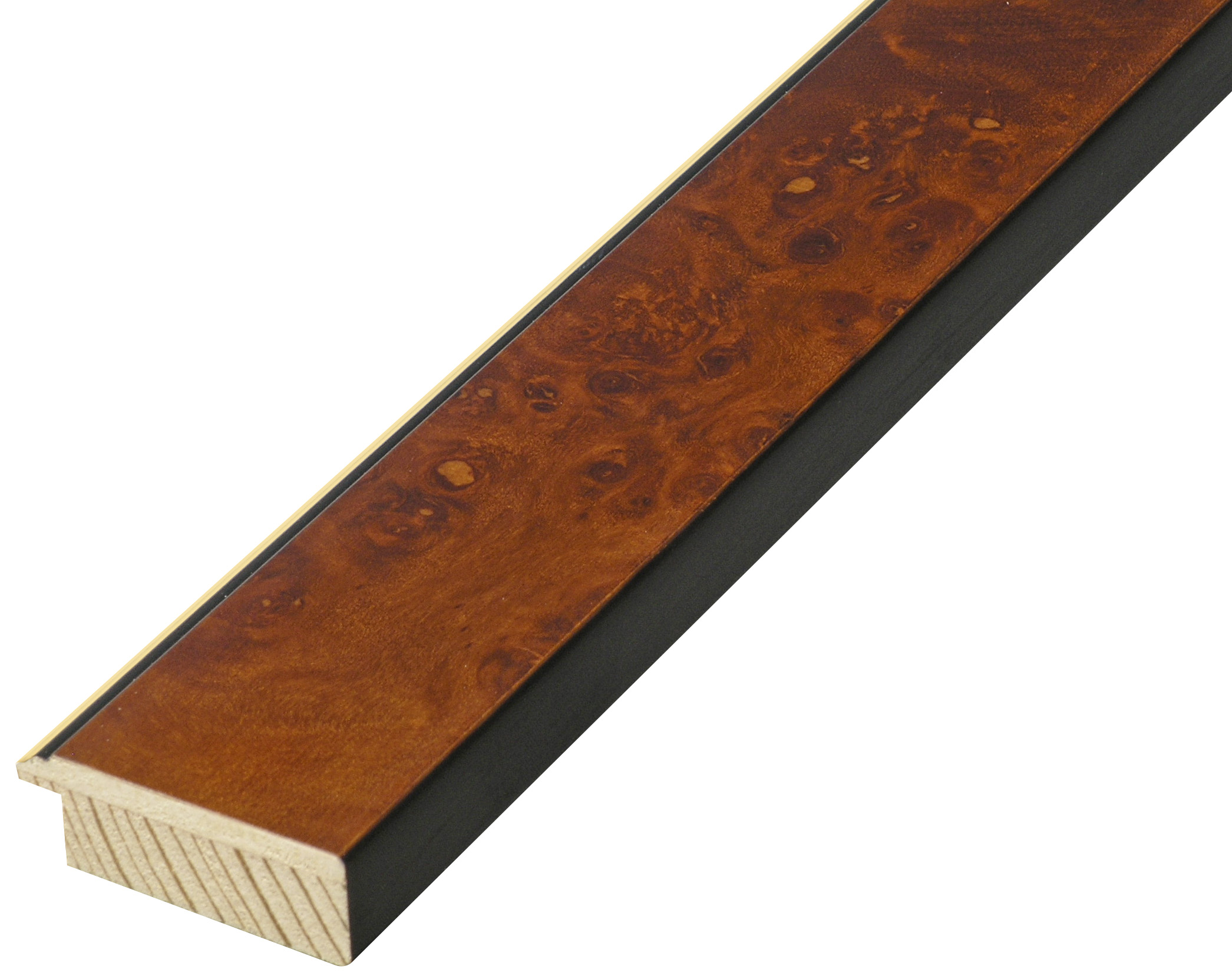 Bilderleiste furniert 40 mm breit 15 hoch - Nuss mit Golsstreifen