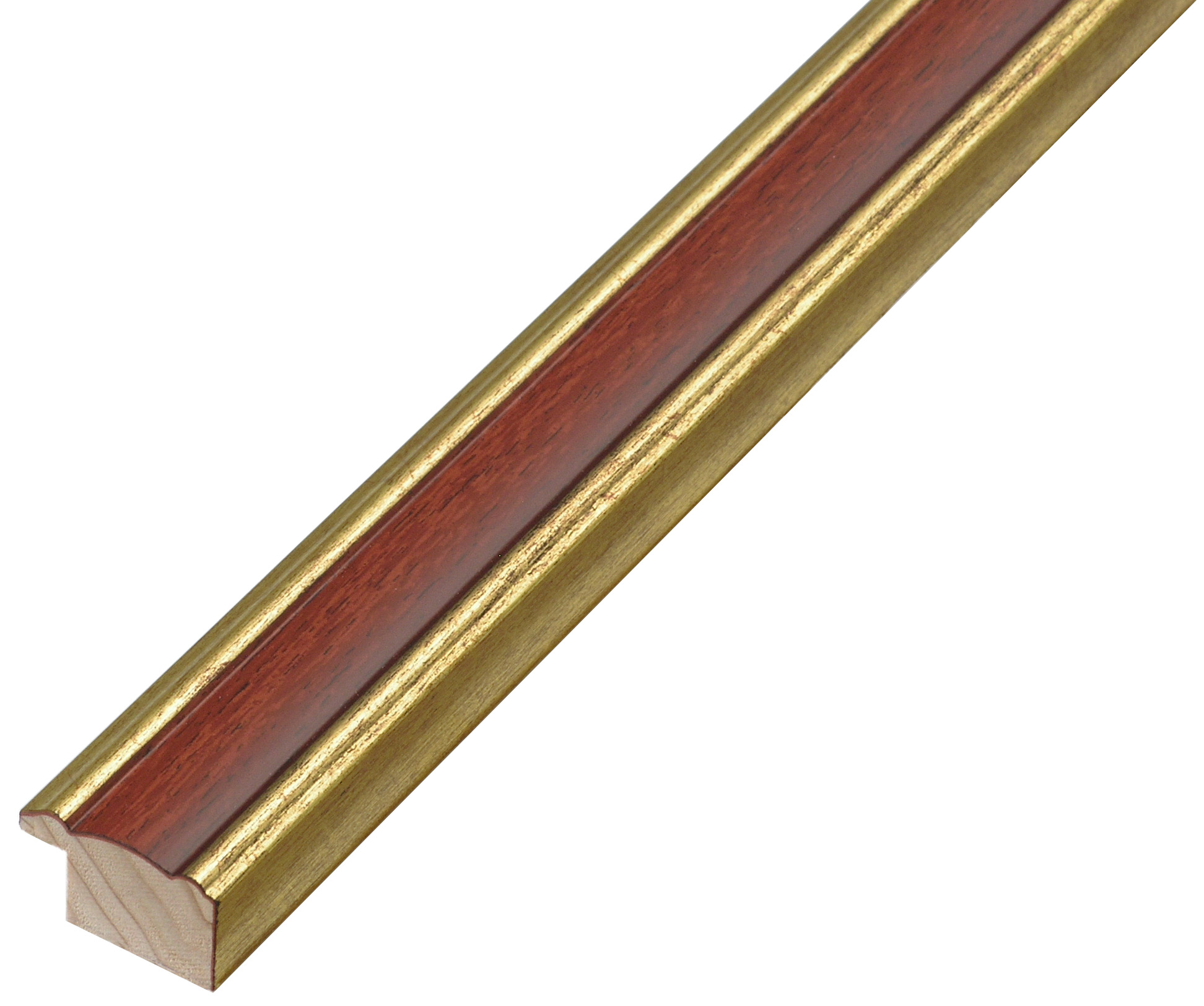 Bilderleiste keilgezinkte Pinie 24mm breit 13mm hoch - Gold mit Mahagoni