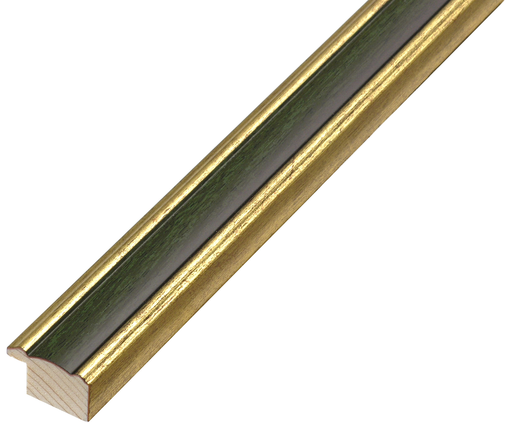 Bilderleiste keilgezinkte Pinie 24mm breit 13mm hoch - Gold mit Oliveng.