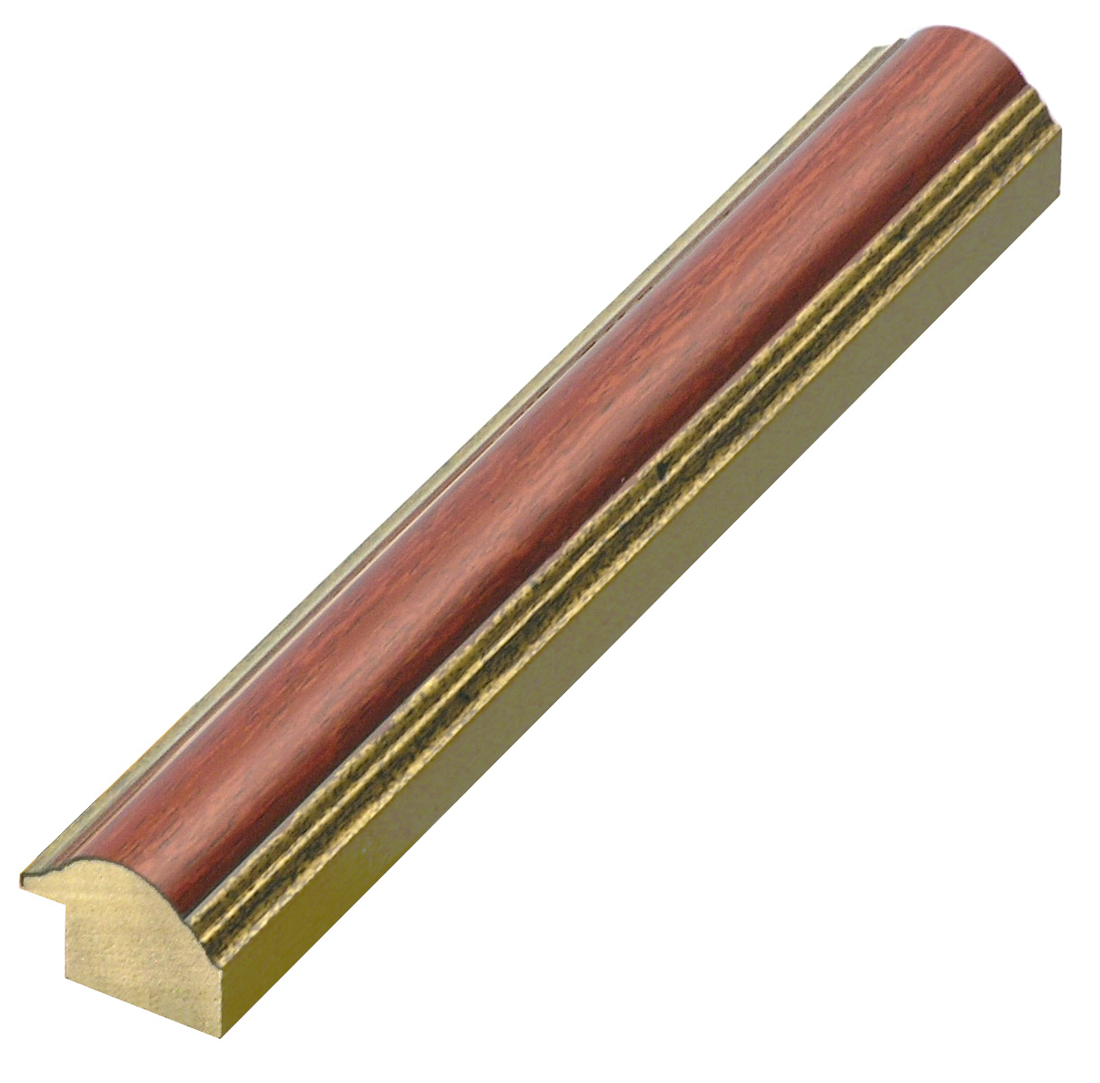 Bilderleiste keilgezinkte Pinie 25mm breit 19 hoch Mahagoni m. Goldlinie