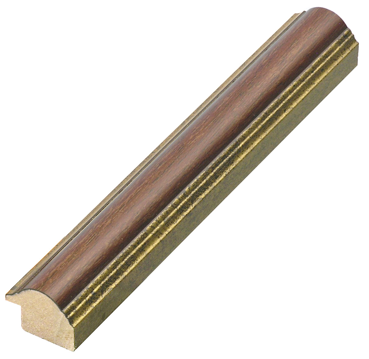 Bilderleiste keilgezinkte Pinie 25mm breit 19 hoch Braun mit Goldlinie