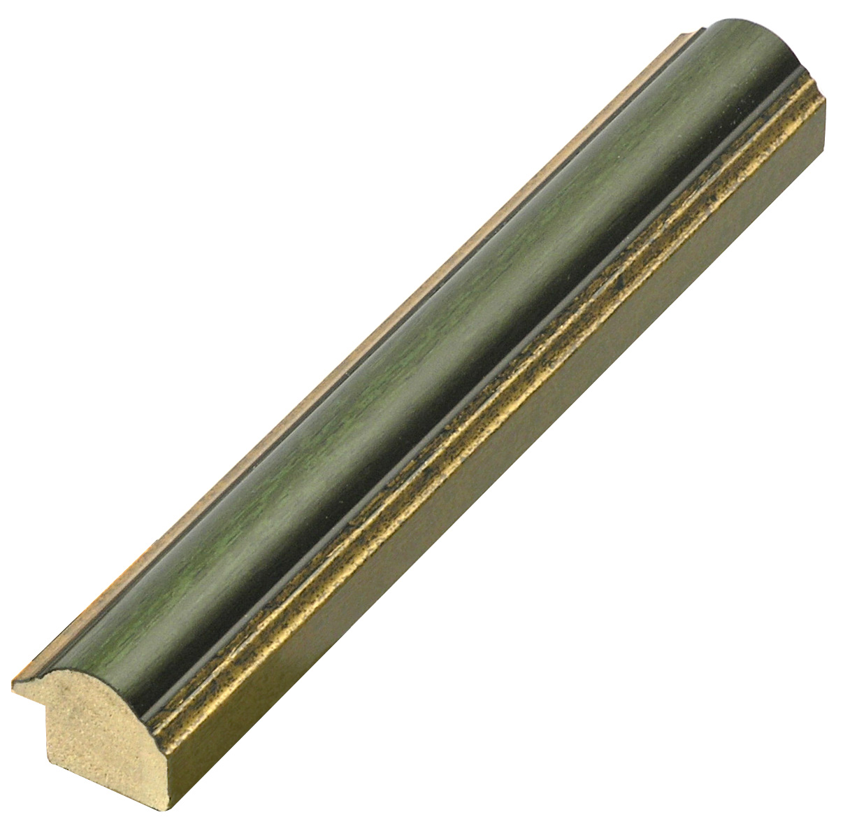 Bilderleiste keilgezinkte Pinie 25mm breit 19 hoch Grün mit Goldlinie