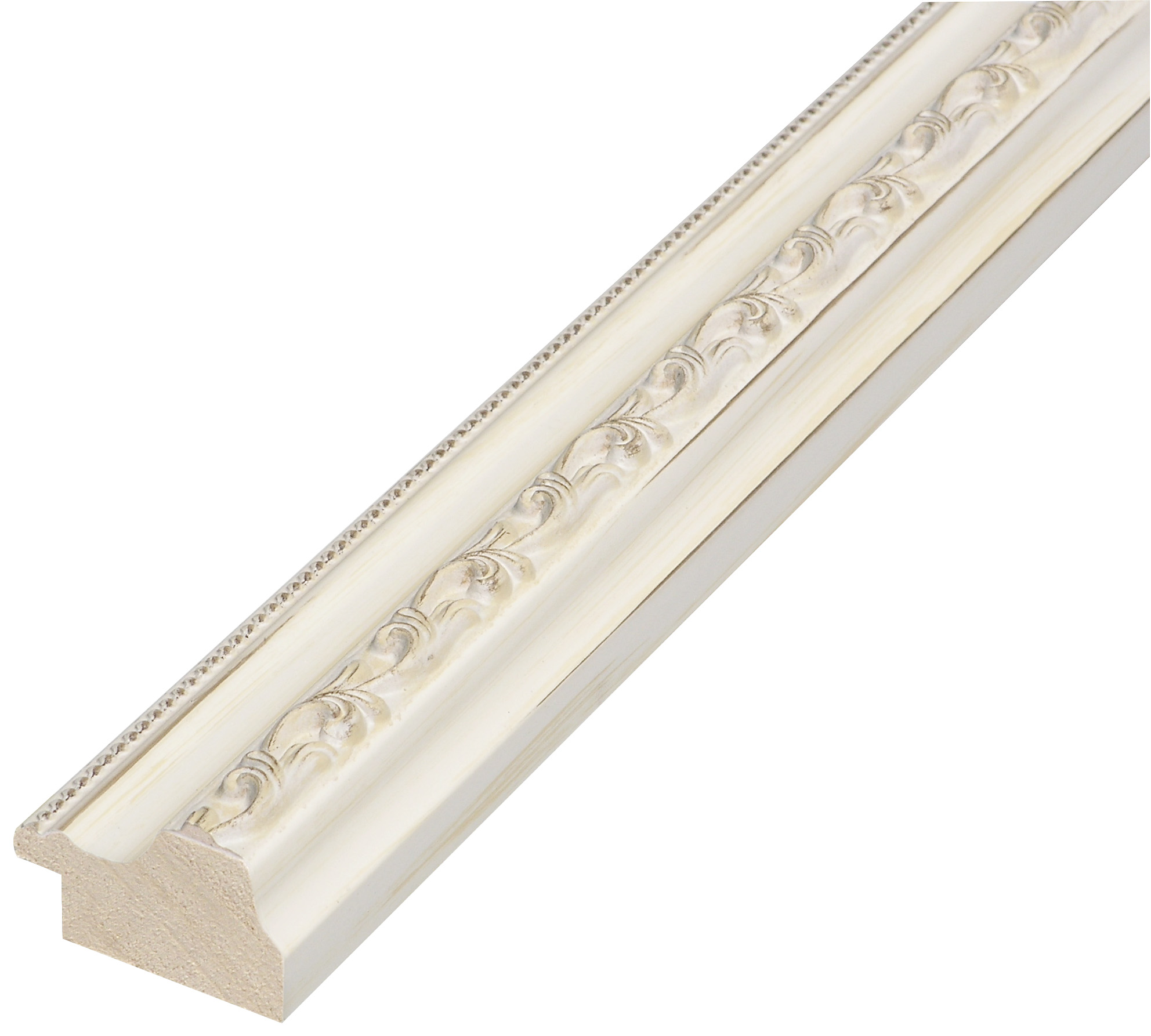 Bilderleiste keilgezinkte Pinie 32mm breit 22mm hoch Weiss verziert