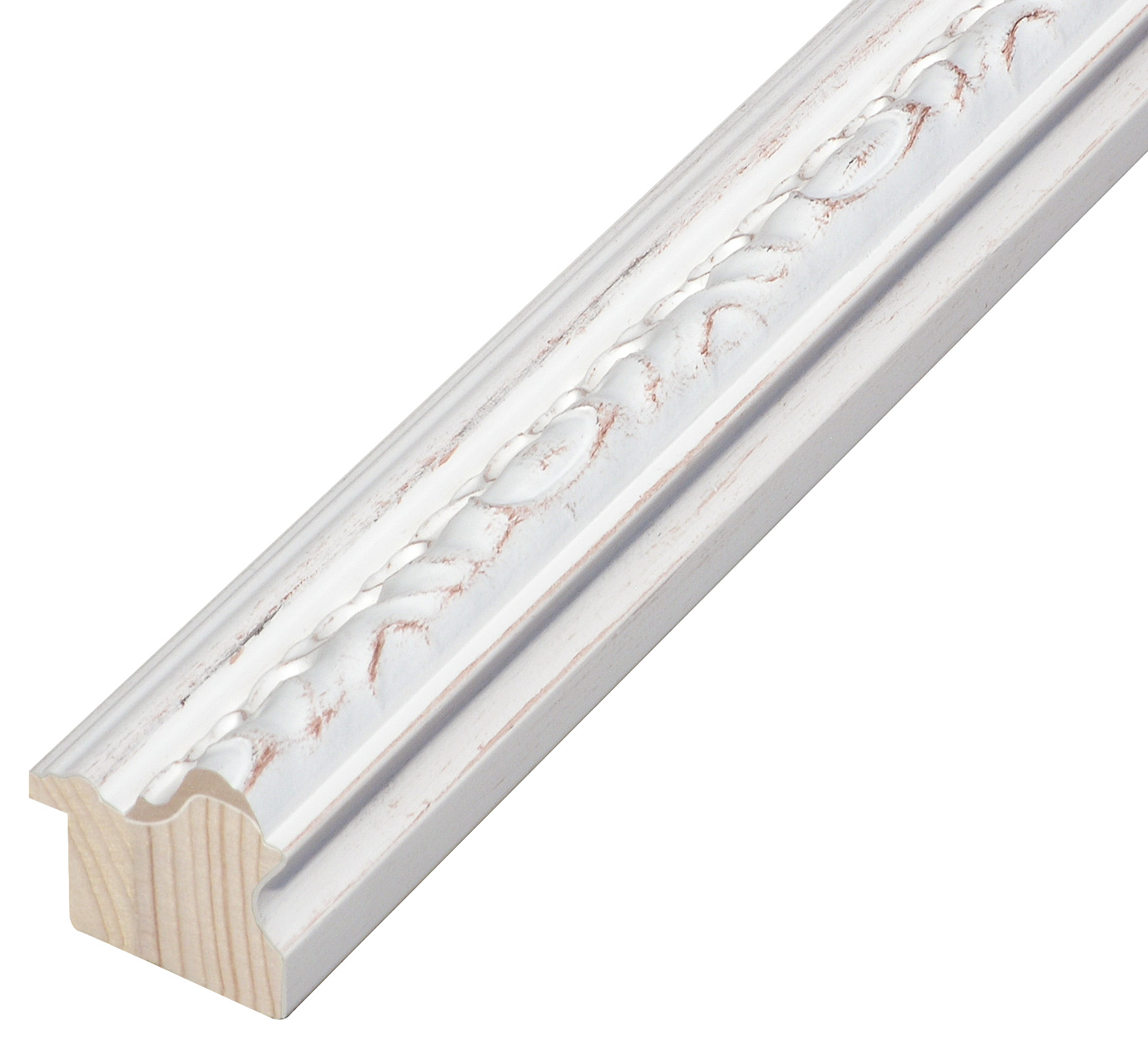 Bilderleiste Kiefer 40 mm breit 38 mm hoch - Weiss mit Verzierung